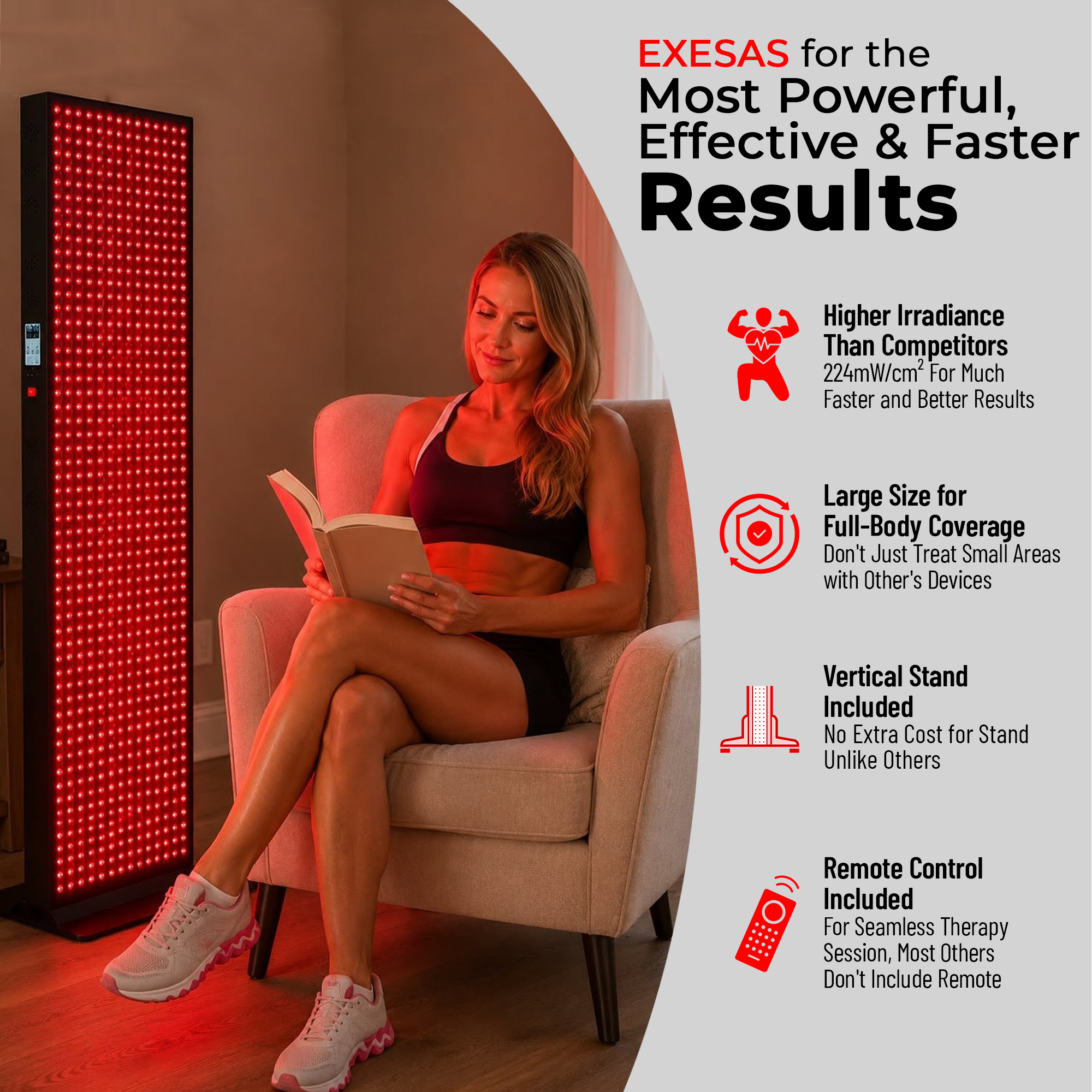 EXESAS | 600 LED Full-Body Red Light Therapy Panel