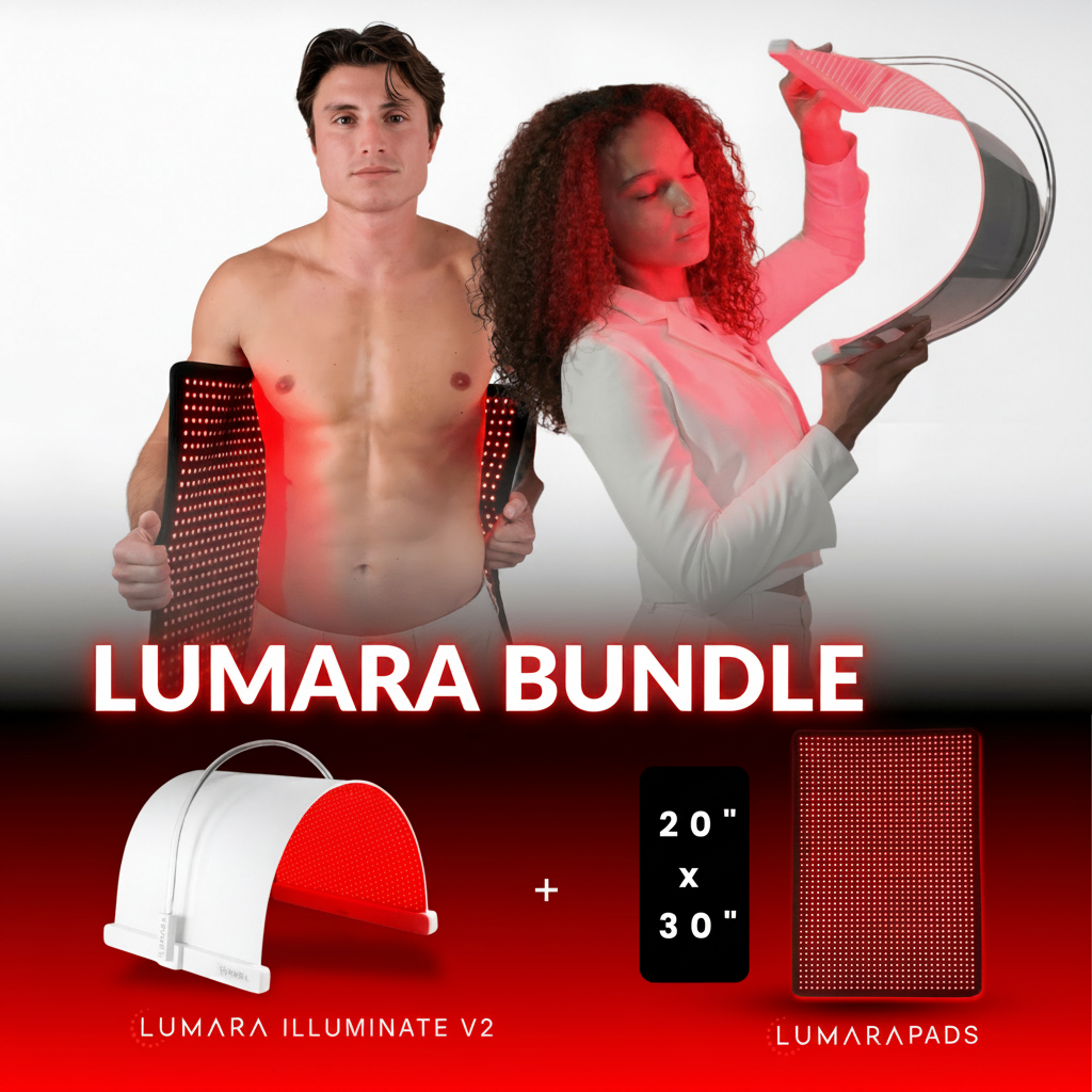 Advertisement for Lumara Bundle with two products on a gradient background.