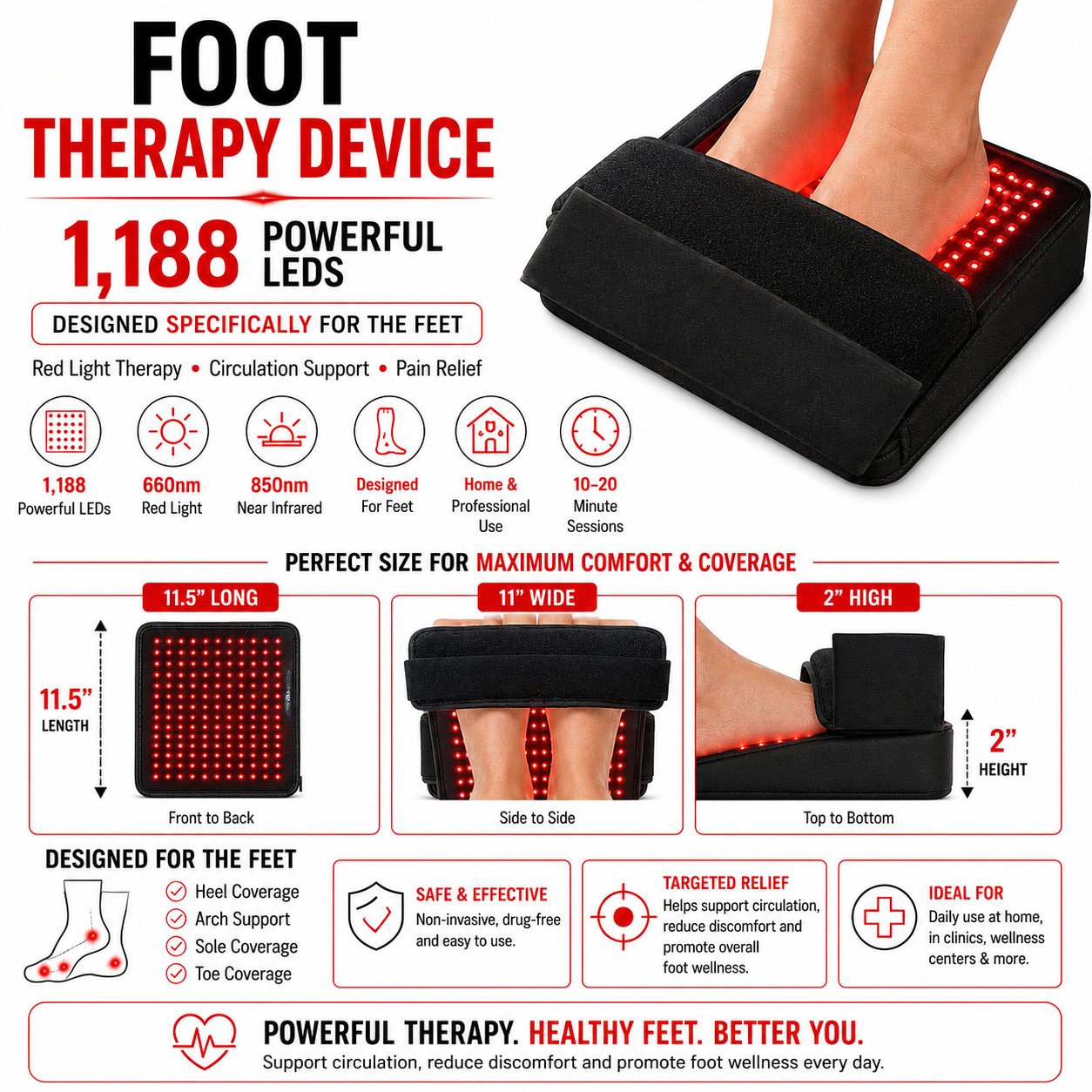 Red Light Pro Devices | Foot, Calf & Lower Back Therapy System – 4-Device Kit