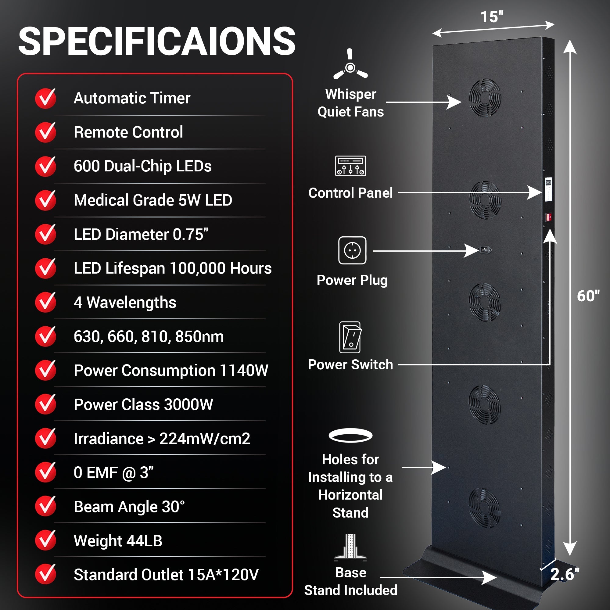 EXESAS 600 | 3000W Dual-chip Red Light Therapy Panel