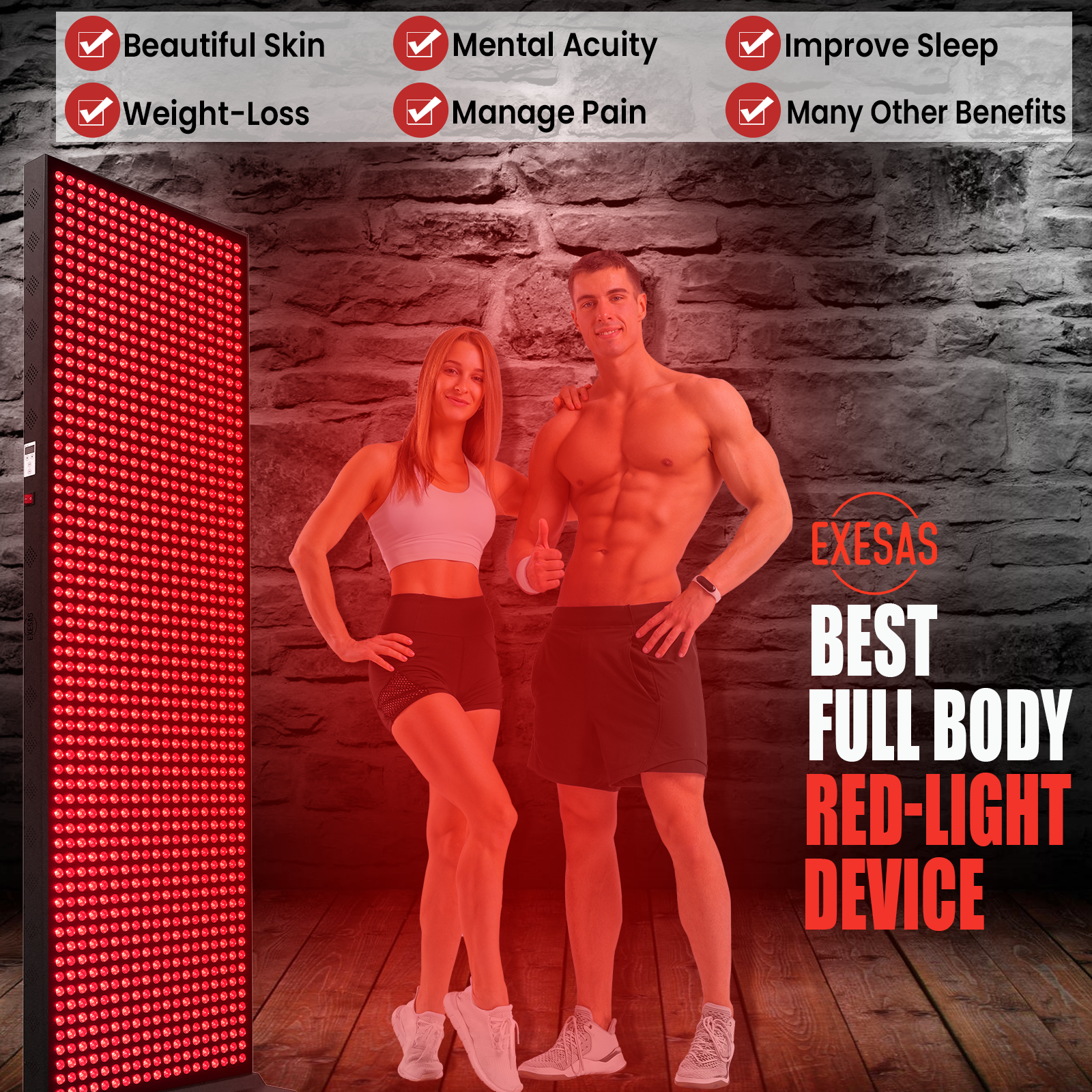 EXESAS 1216 | 6080W Dual-chip Red Light Therapy Panel