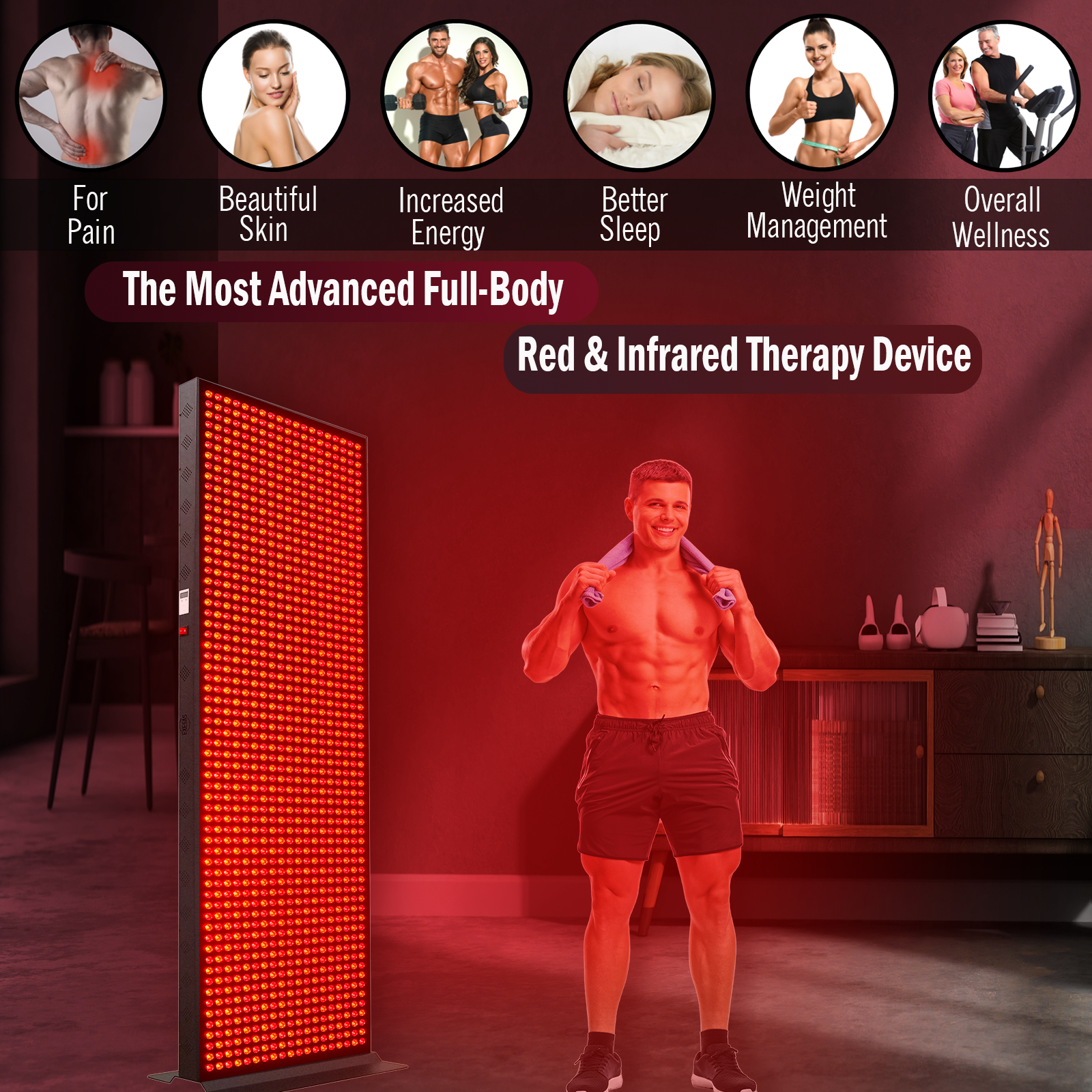 EXESAS 1216 LED Full-Body Red Light Therapy Panel
