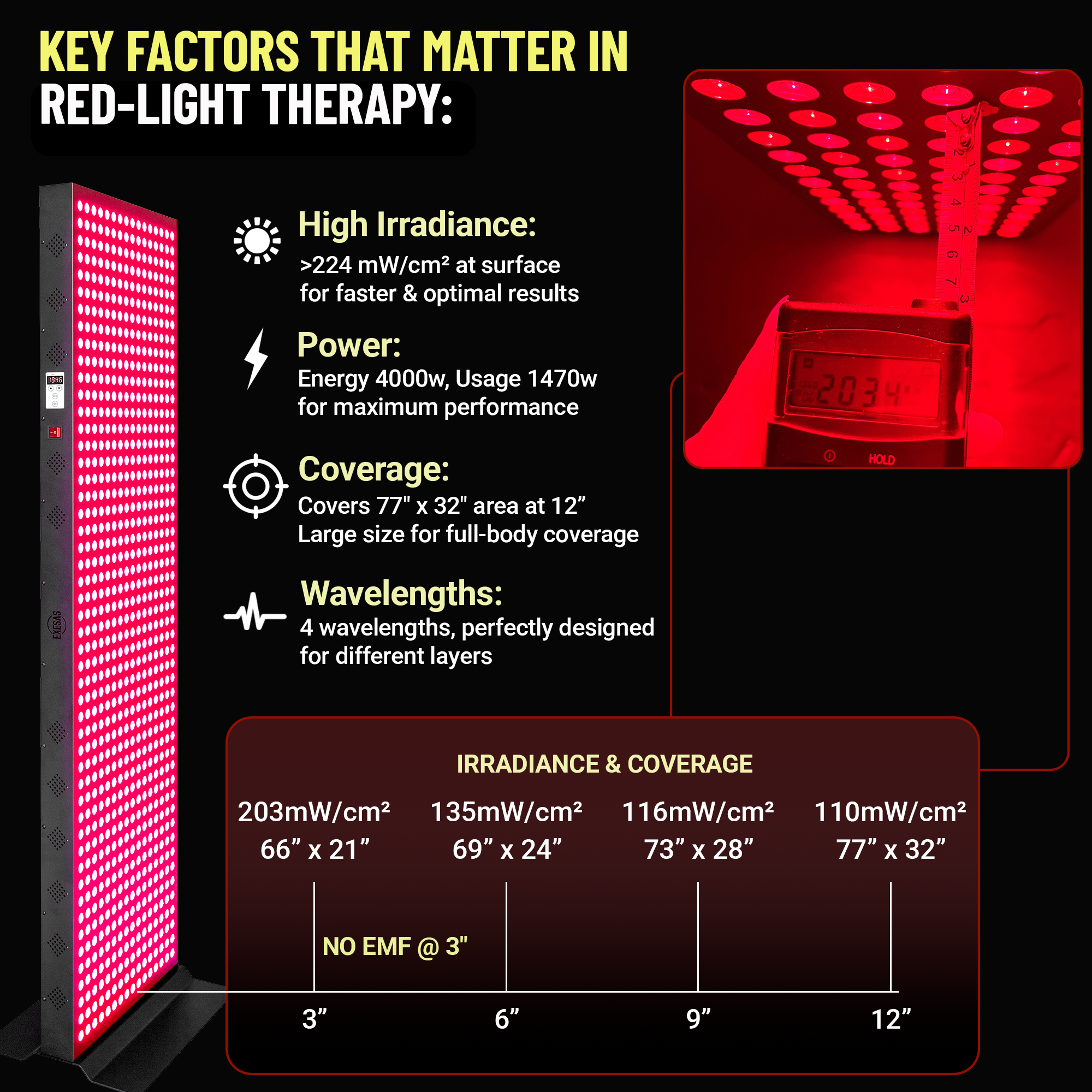 EXESAS | 800 LED Full-Body Red Light Therapy Panel
