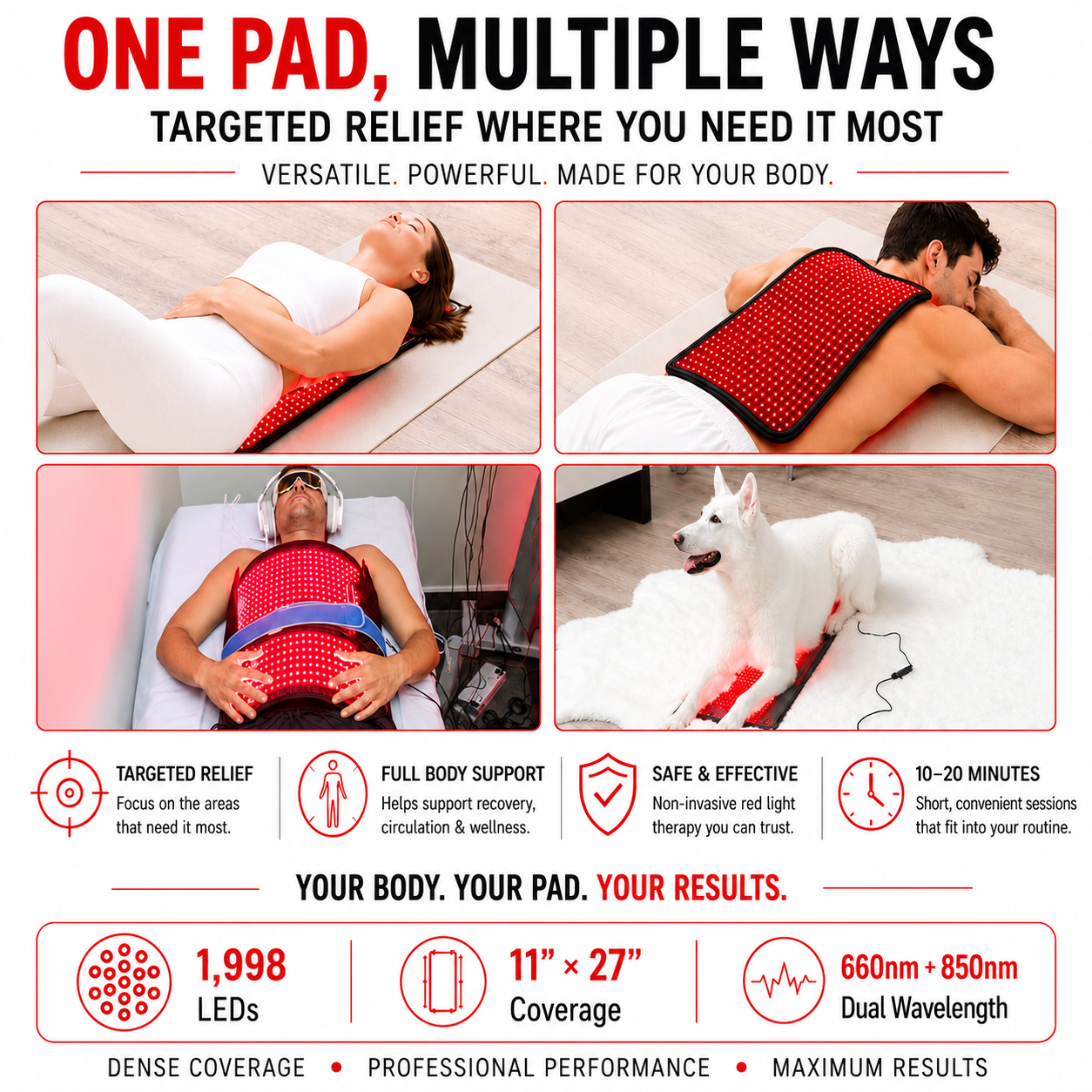 Red Light Pro Devices | Large Red Light Therapy Pad - 27" x 11"