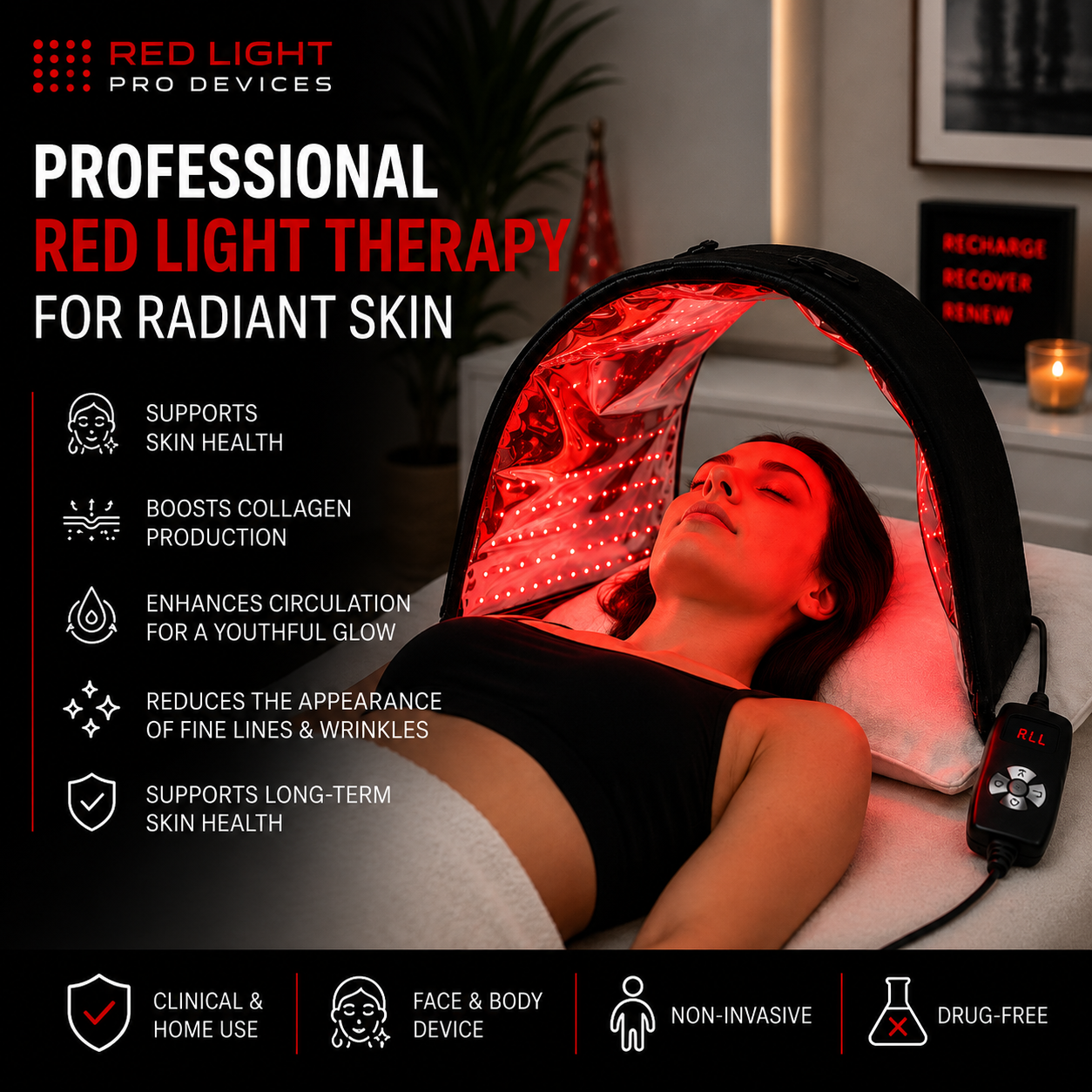 VersaDome Pro 2-in-1 Red Light Therapy Device – Face & Body